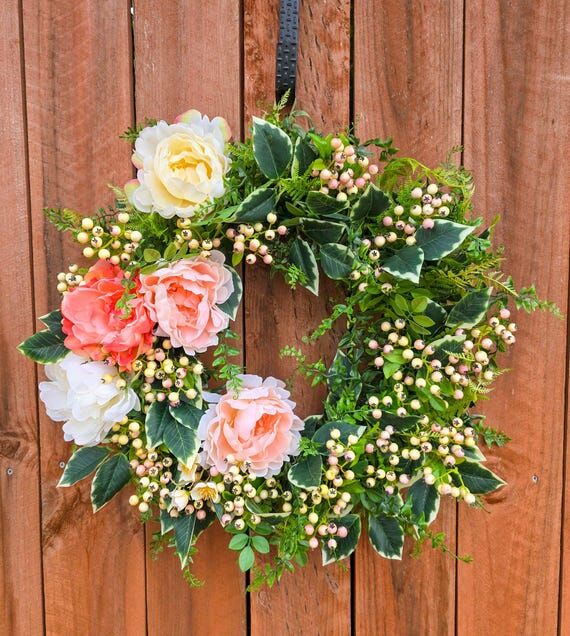 Coral Pink Peony Wreath – Pink Floral Door ...