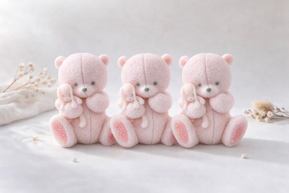 Set of 3 Teddy Bear Soaps, Goat Milk, Baby Sh...
