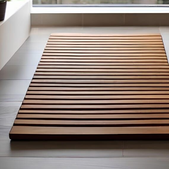 Luxury Teak Shower Mat - Stylish & Durable Wo...
