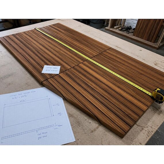 Custom Teak Shower Mat, Slim Slats, Horizonta...
