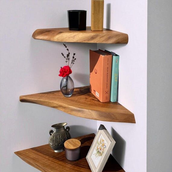 Corner Shelf Solid Wood Rustic Floating Wall ...