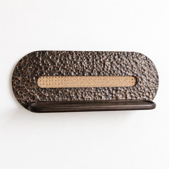 Ash Wood Shelf - Rattan Wall Decor, Mid Cent...