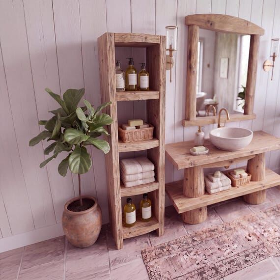 Handmade Reclaimed Solid Wood Bathroom Sink S...