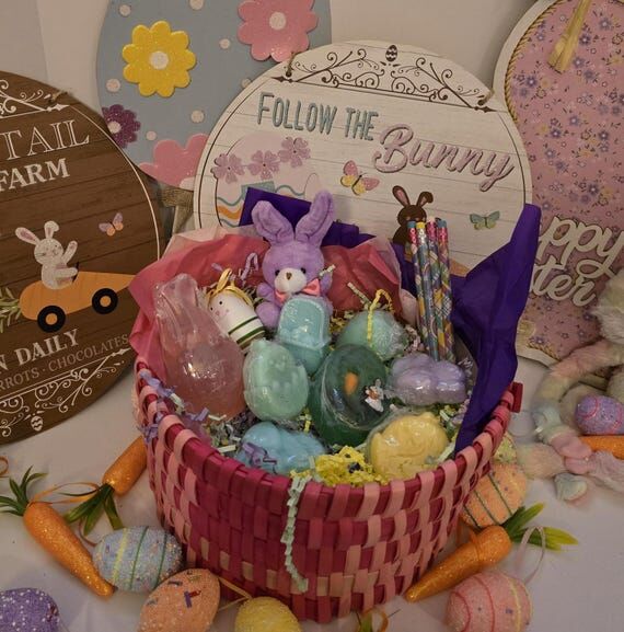 Handmade Easter Soap Gift Basket: Bunny Plush...