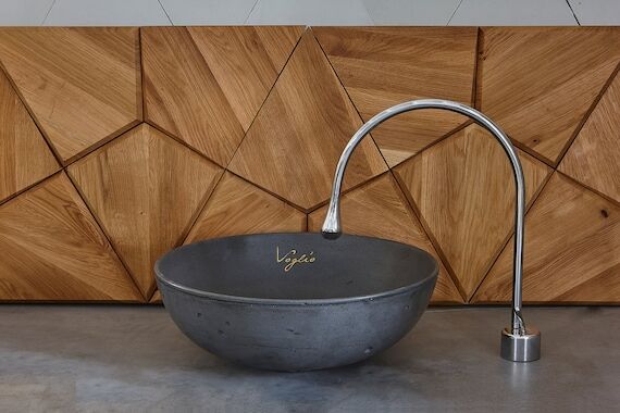 Vanity top concrete sink. Bathroom washbasin,...