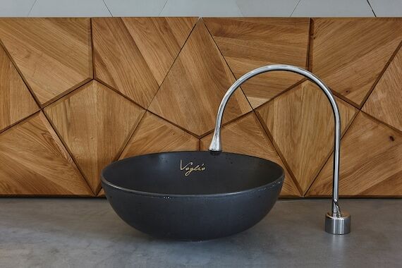 Bathroom concrete sink. Vanity top black sink...