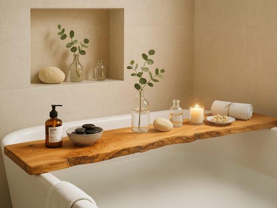 Luxury Olive Wood Bathtub Tray | Extra-Long a...