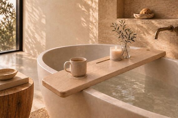 Solid White Oak Bath Tray, Extra Long Spa Bat...