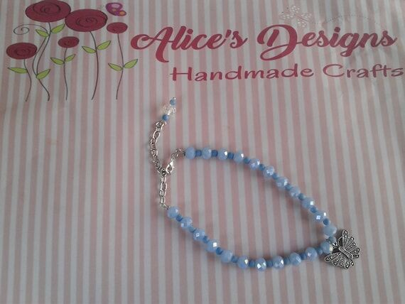 Handmade Ankle Bracelet blue butterfly...