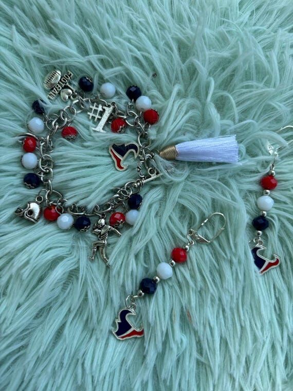 Handmade NFL Houston Texans Bracelet & Earrin...