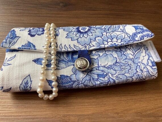 Royal Blue Floral Travel Jewelry Organizer: C...