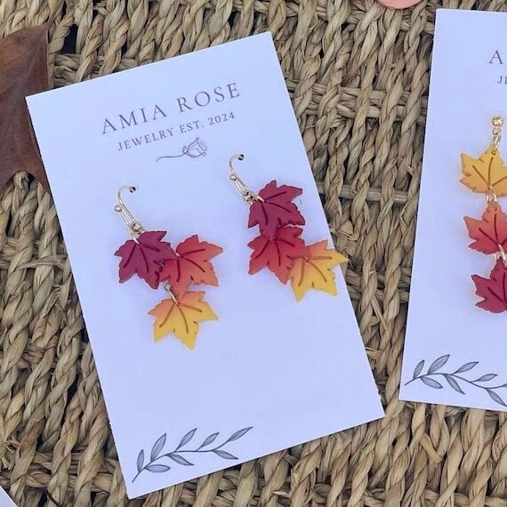 Maple Leaf Fall Dangle Earrings - Ombre Autum...