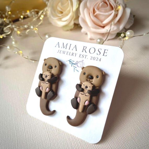 Adorable Otter Earrings Cute Animal Polymer C...