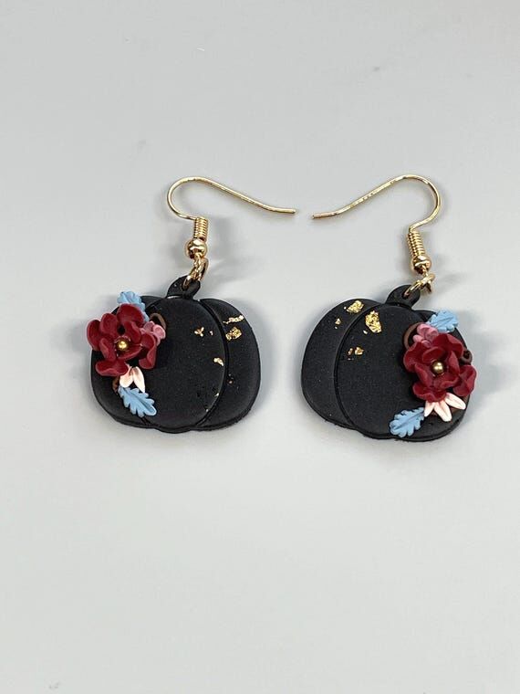 Moody Floral Pumpkin Earrings: Handmade light...