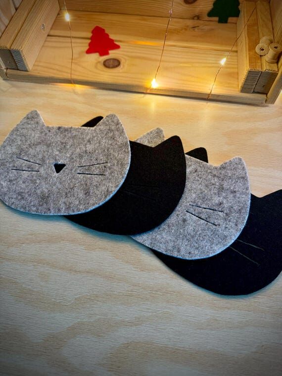 Cat Felt Coasters Set of 4 | Handmade Cat Coa...