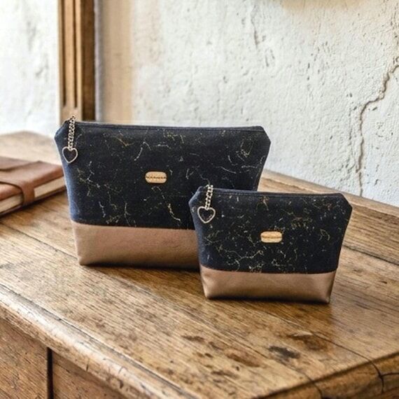 Black Makeup Bag Set: Large and Small Cosmeti...