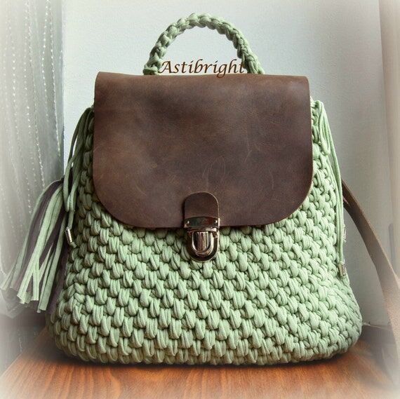 Handmade Backpack Purse: Crochet Boho Bag wit...