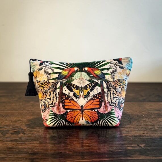 Velvet Tiger Butterfly Parrot Makeup Bag, Bot...