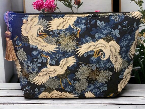 Japanese Crane Print Wash Bag: Large Cotton C...