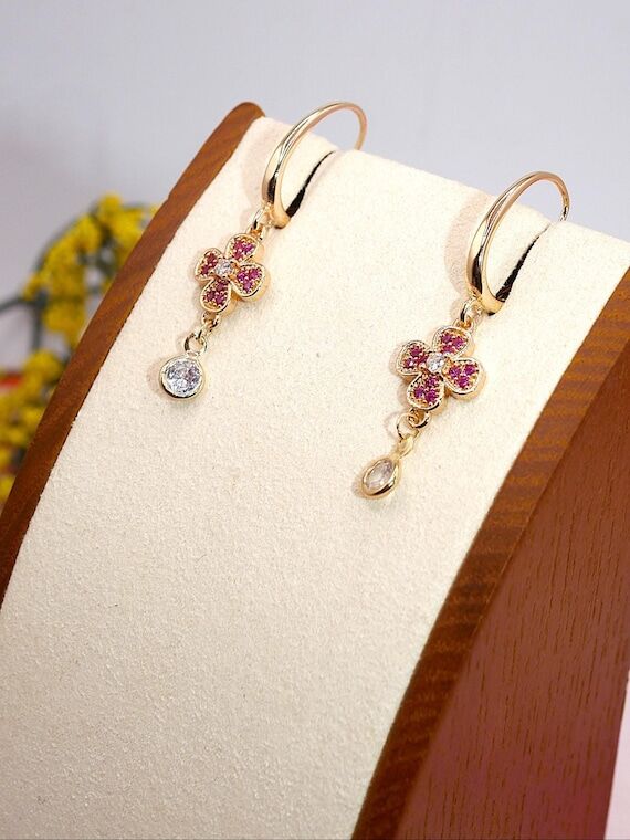 Pink Floral Handmade 18k Gold Plated Earrings...