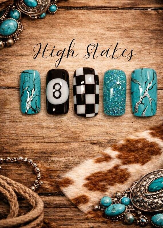 Turquoise Western Press On Nails | Handmade B...