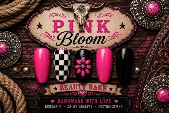 Pink Bloom Press On Nails | Hot Pink Western ...