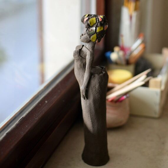 woman in a turban, clay, clay figurine, handm...