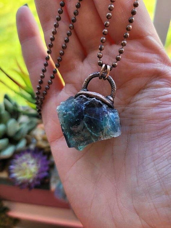Serena, Raw Fluorite Crystal Electroformed Ne...