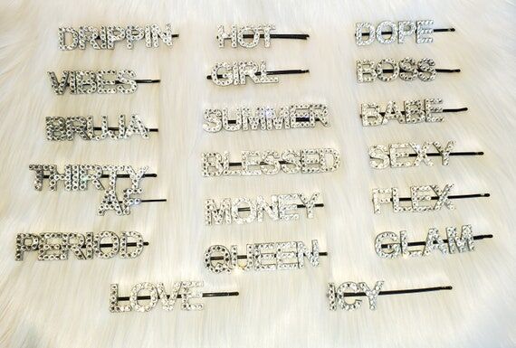 Custom Crystal Word Hair Pin, Handmade Barret...