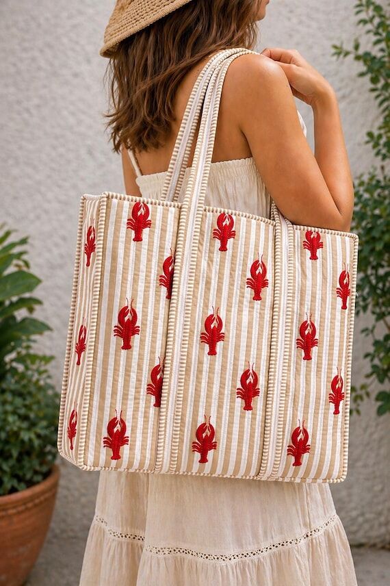 ZipperTote Bag, Lobster bag, Beach Bag, Coast...