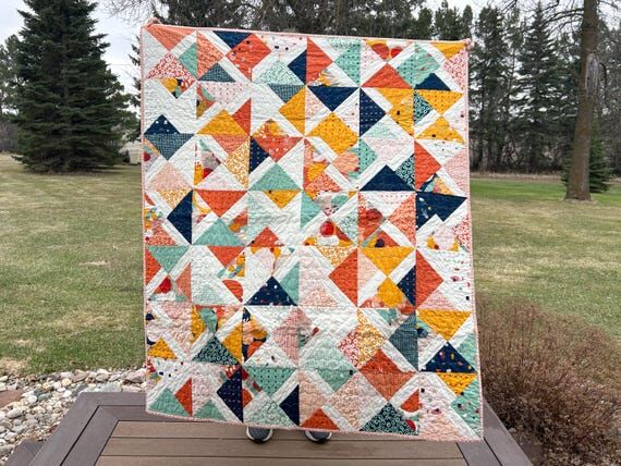 Colorful Geometric Patchwork Quilt - Modern T...