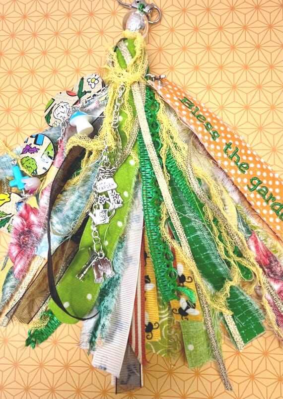 Tassel with garden charms, junk key chain, ba...