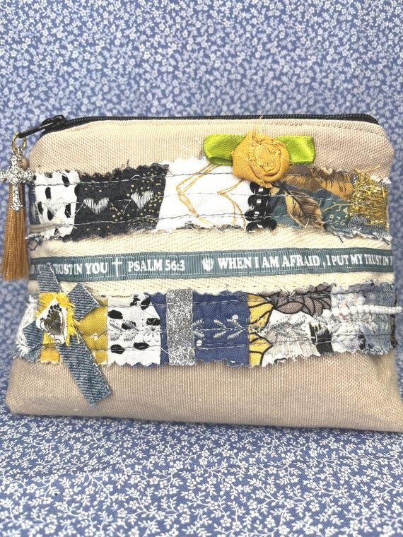 Canvas cosmetic bag with Bible scripture, fab...