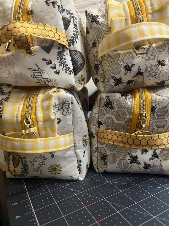 Handmade Bee & Lemon Fabric Zipper Pouches, F...