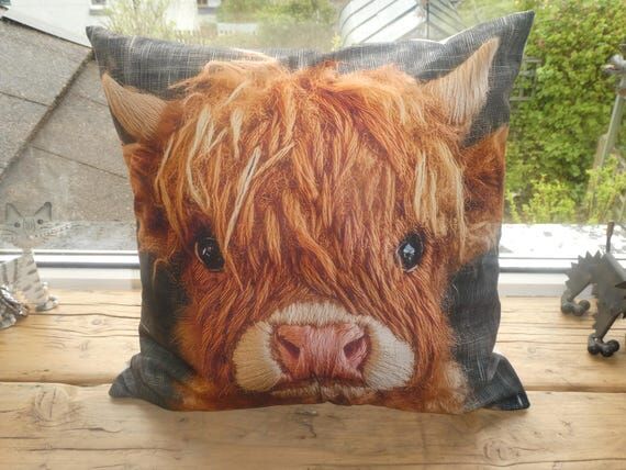 Watercolour-style Highland cow cushion...