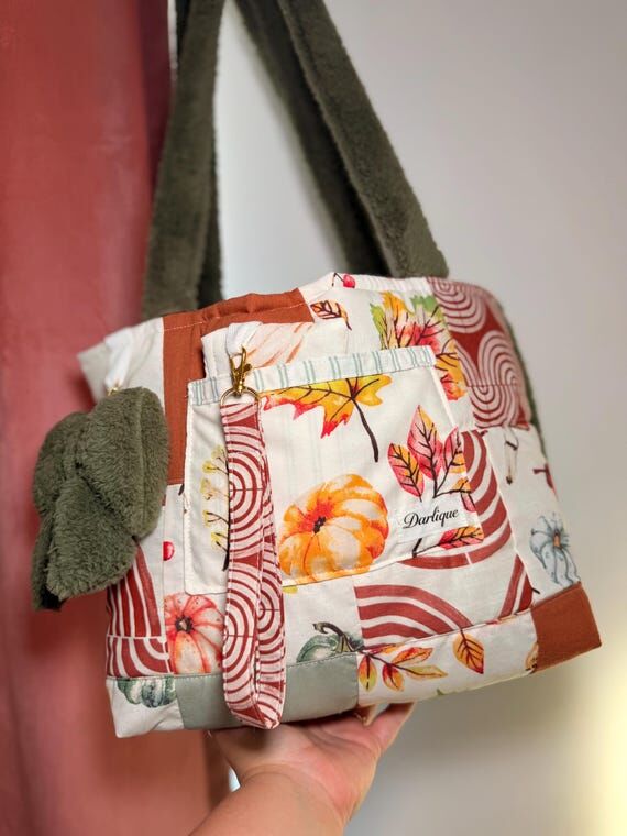 Handmade Autumn Patchwork Tote Bag, Quilted P...