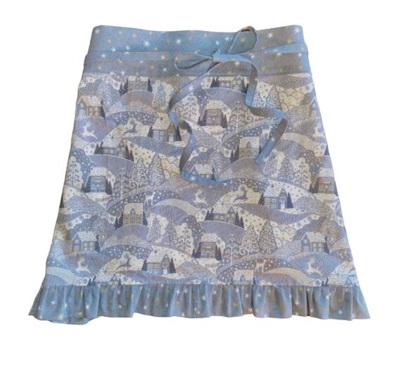 Nordic Winter Kitchen Half Apron With Ruffles...