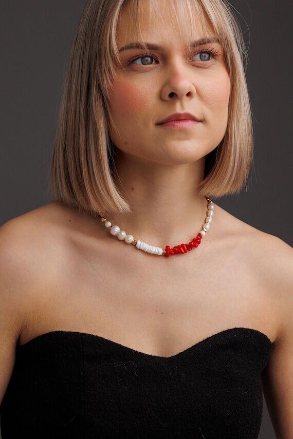 Statement Necklace with Freshwater Pearls, Co...