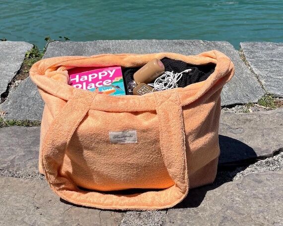 Terry cloth tote bag, travel bag, vacation ba...