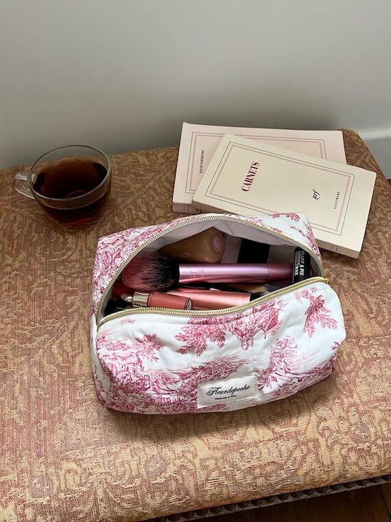 Quilted cotton toiletry bag, cosmetic, quilte...