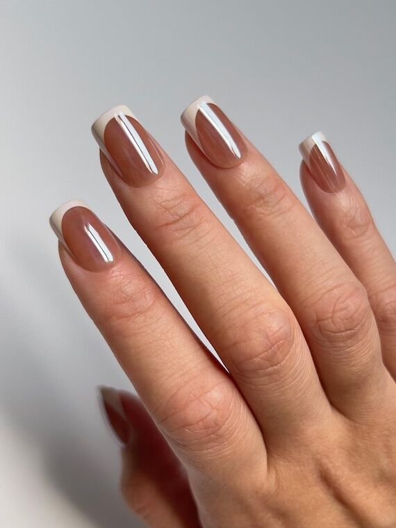 30pcs Dark Chrome French Short Press On Nails...