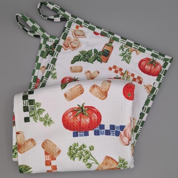 Italian Kitchen Towel Set with Potholders...