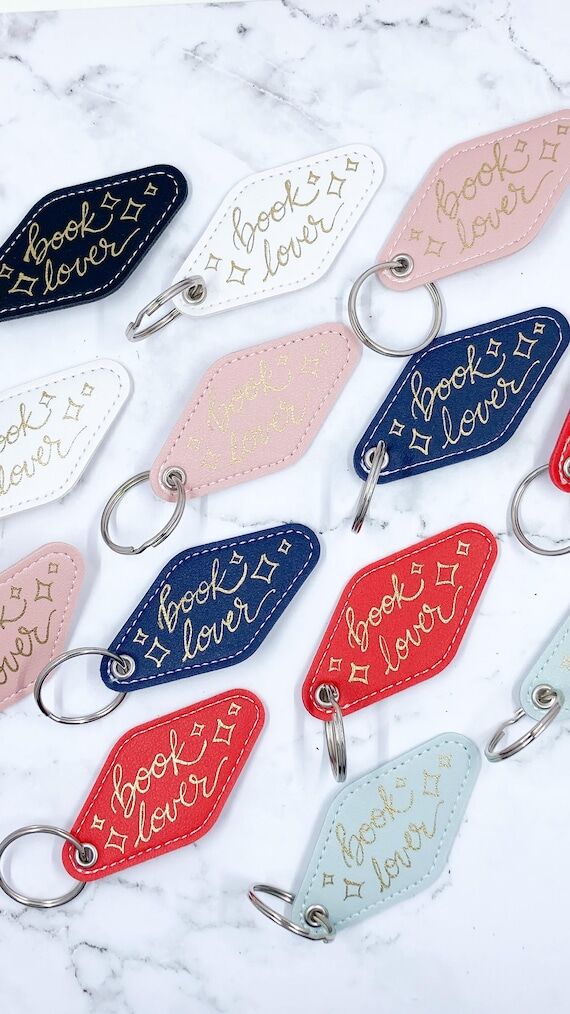 Custom Lettered Book Lover Keychain: Gold Ink...