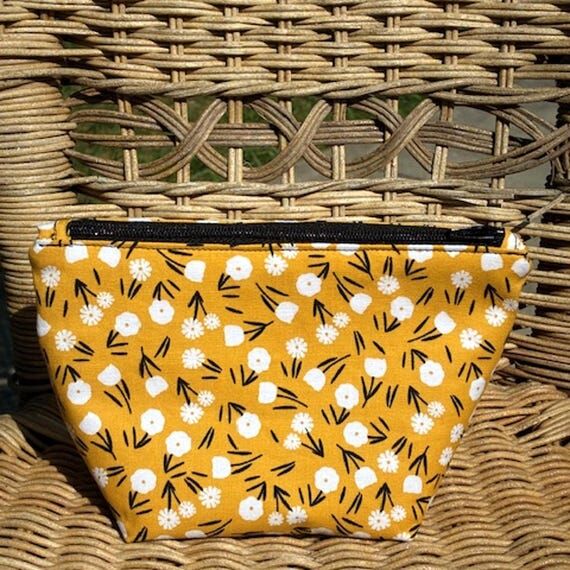 Mustard Floral Zipper Bag | Dainty Flower Cos...