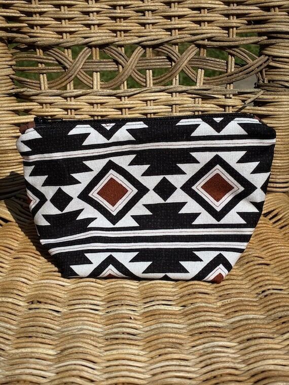Boho Zipper Pouch | Black & White Aztec Print...