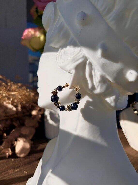 Blue Goldstone Hoop Earrings 14k Gold Filled ...