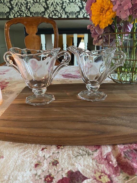 Vintage Heisey Waverly Creamer & Sugar Bowl S...