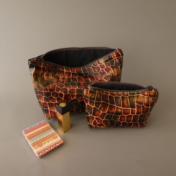 Handmade Crocodile Print Leather Pouch Set ...