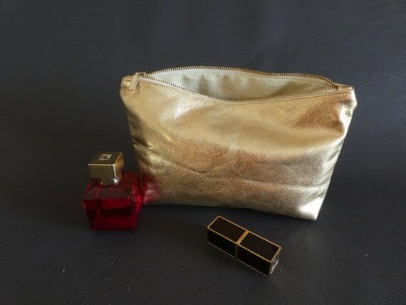 Metallic Gold Leather Toiletry Bag: Handmade ...