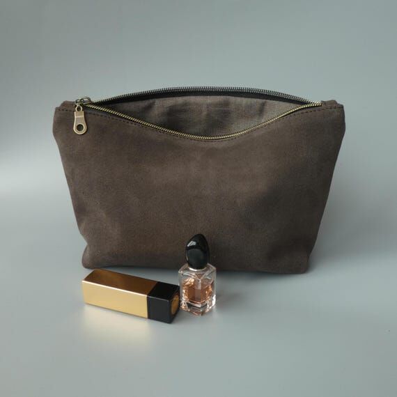 Suede cosmetic bag for women, Zipper Makeup P...